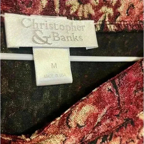 Christopher Banks Top Womens Medium 3/4 Sleeves Burgundy Mesh Career Office - Picture 3 of 6